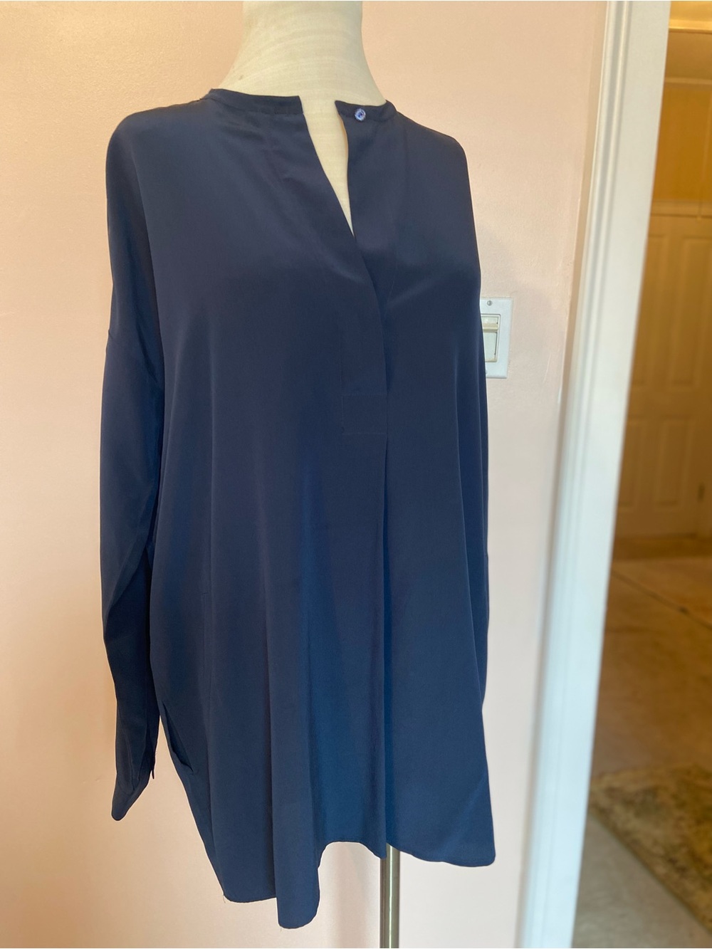 Vince 100 percent Silk Navy Tunic Blouse Dress Long Sleeve